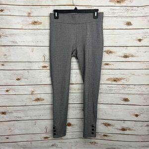 Loft Black White Micro Houndstooth Pull On Skinny Pants Button Ankle